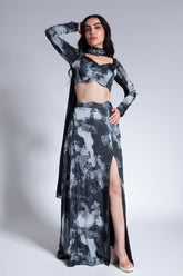 Rainy Sky - Black & Argent Grey Embroidered Lehenga Set
